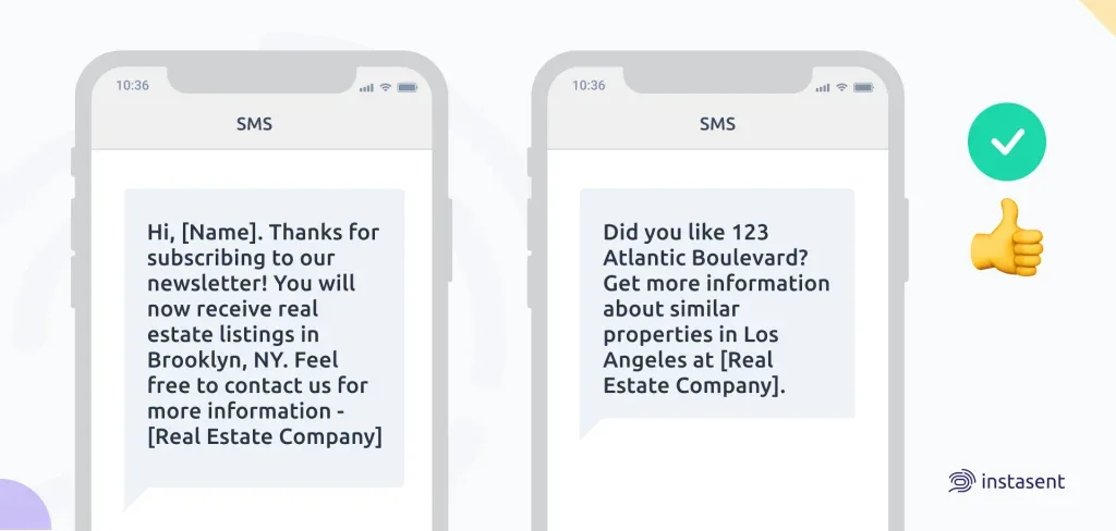 Second example of onboarding customers real estate sms template