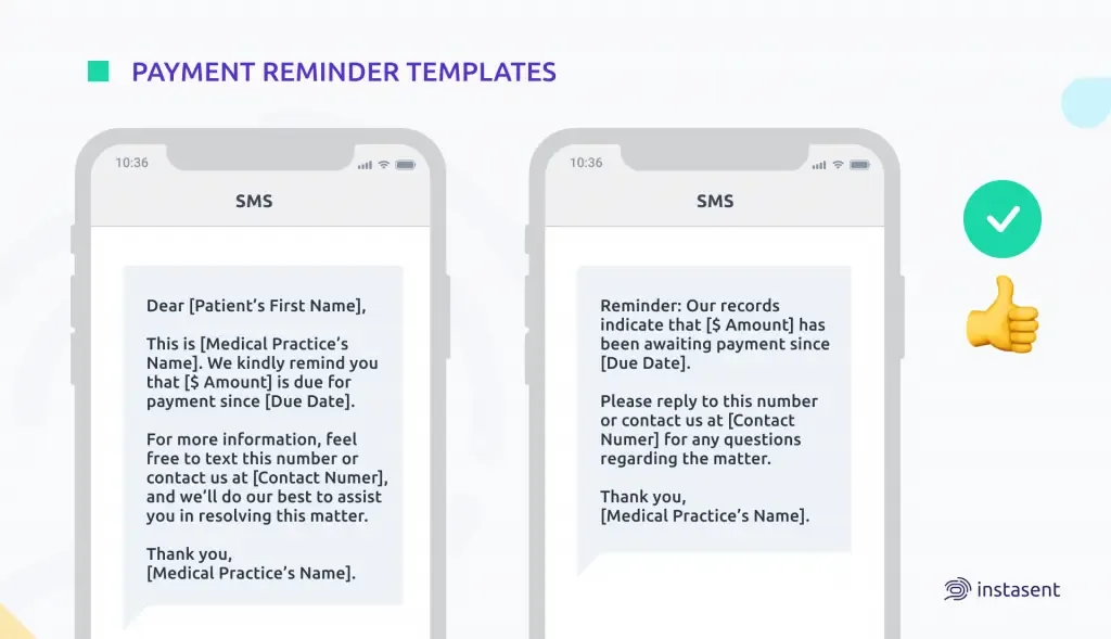Doctor Payment Reminder SMS samples