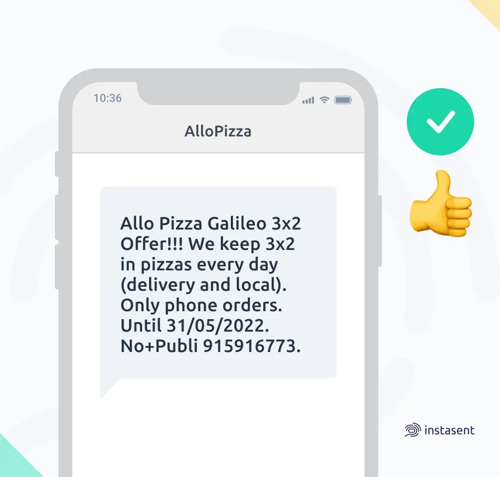 Example SMS pizzeria offer